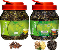 Byahut Gold Cloves Green Tea and Ginger Black Pepper Darjeeling Leaf Ginger, Black Pepper, Cloves Green Tea Mason Jar(400 g)