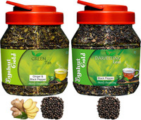 Byahut Gold Ginger Black Pepper Green Tea and Black Pepper Darjeeling Leaf Ginger, Tulsi Green Tea Mason Jar(400 g)