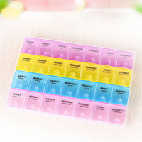 GSK Corporation 28 Days Pill Case- 4 Row 28 Squares Weekly 7 Days Tablet Box Holder Medicine Storage Organizer Container Pill Box(Transperent)