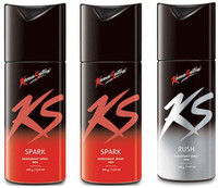 Kamasutra SPARK 150 ML 2PC & RUSH 150 ML 1PC 3PC SET Deodorant Spray  -  For Men(450 ml, Pack of 3)
