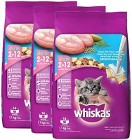 Whiskas (2-12 Months) Dry Cat Food, Ocean Fish And Milk 1.1kg Pack of 3 Fish, Milk 3.3 kg (3x1.1 kg) Dry New Born Cat Food