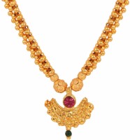 MEENAZ Jewellery Gold Plated Traditional Maharashtrian Kolhapuri Thushi Mangalsutra Necklace Mangal sutra Jewellery Set for Girls Women Cubic Zirconia, Ruby Gold-plated Plated Copper, Brass, Stone Necklace