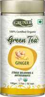 Gruner Ginger Flavour Green Tea 100 gm | Certified Organic Green Tea Ginger Green Tea Tin(100 g)