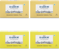 Old Harbor Tea Jasmine & Lemon Green tea (2 boxes of each flavour) Lemon, Jasmine Green Tea Bags Box(100 Bags)