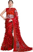 indian youth Self Design Fashion Net Saree(Red, Maroon)
