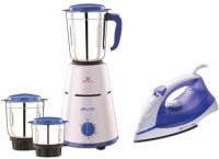 BAJAJ Pluto with 1250 Steam Iron Combo Pack 500 W Mixer Grinder with Iron (3 Jars, White, Blue)