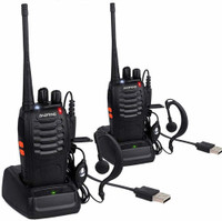 Manya Impex BF-888S Walkie Talkies Adults Long Range Two Radios UHF 400-470Mhz 16 Channels 1500mAh Li-ion Rechargeable Battery Earpiece (2 Pack, Black) BF-888S Walkie Talkie(Black)