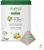 MOKSA Tea & Botanicals Luxury 100% Pure Mango Marigold Green Tea | 15 Biodegradable Pyramid Tea Bags | Premium Quality Mango Green Tea Tin(15 Bags)