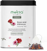 MOKSA Tea & Botanicals Luxury 100% Pure Oolong Tea Blended with Hibiscus and Dried Rose Petals | Reduce Stress Hormones | Nourishes The Skin -15 Biodegradable Pyramid Tea