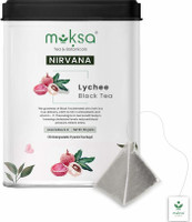 MOKSA Tea & Botanicals Luxury 100% Pure Lychee Black Tea Leafs | 15 Biodegradable Pyramid Tea Bags | Premium Quality Black Tea Tin(15 Bags)