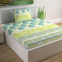 Divine Casa 144 TC Cotton Single Floral Bedsheet(Pack of 1, Green)