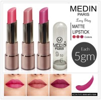 MEDIN 9 to 6 matte lipsticks cosmetics makeup combo set of 3(Light pink, 15 g)