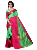 ASHVMEGH Solid Fashion Cotton Silk Saree(Green, Pink)