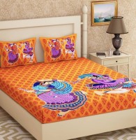 KOUNDAL 150 TC Cotton Double Motifs Bedsheet(Pack of 1, Orange)