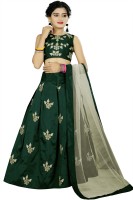 om guru creation Girls Lehenga Choli Ethnic Wear Self Design Lehenga, Choli and Dupatta Set(Green, Pack of 3)