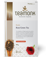 Teamonk Global Nilgiri Organic Rose Green Tea for Weight Loss, 100gm (50 Cups) | 100% Natural Whole Leaf Pyramid Teabags with Natural Rose Petals Rose Green Tea Tin(100 g