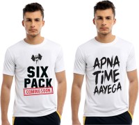 bfb Printed Men Round Neck White T-Shirt(Pack of 2)