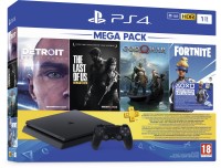SONY PS4 Slim 1 TB with Detroit - Become Human, The Last of Us - Remastered, God of War, Fortnite (DLC)(Black, Yes)