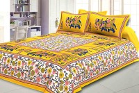 Rajasthani jaipuri Print 200 TC Cotton King, Double Jaipuri Prints Bedsheet(Pack of 1, Yellow)
