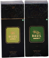 Oliria Healthy And Natural Olive Tree, Olive Natural And Basil Flavour, 20 Tea Bags Each, (2gm Each), Set of 2 Assorted Herbal Tea Bags Box(40 Bags)