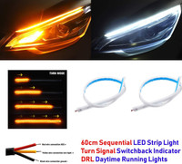 AutoBizarre White Flow LED Sequential Audi Style Daytime Running Lights Stick-on Above Headlamp Car Fancy Lights(White, Orange)