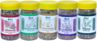 SOMAZ Herbal Tea or Herbal Infusion Combo-Chamomile 20g, Hibiscus 25g, Lavender 20g, Rosemary 25g, Thyme 25g Hibiscus, Chamomile, Lavender Herbal Tea Mason Jar(115 g)