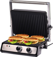 iBELL SM209G 2000-Watt Contact Grill Sandwich Maker, Big Size to Fit 4-Slice Bread,Thermostat & Timer Knob Function,Detachable Plates, Illuminated Chamber - Silver Grill(Silver)