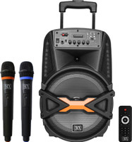 MX 12 Inches Portable Multimedia Trolley Speaker with 2 Wireless Microphones Remote and Built-in Amplifier Battery Bluetooth Usb Radio Fm Sd Card Aux Input 3712 Indoor, Outdoor PA System(150 W)