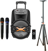MX Premium 12 inches Portable Multimedia Trolley Speaker With Speaker stand and Built-in Amplifier Battery Bluetooth Usb Radio Fm Sd Card Aux Input & 2 Wireless Microphone Remote 3465A - 3712 MR Indoor, Outdoor PA System(225 W)