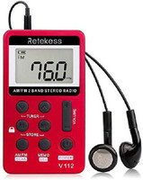 Retekess V112 Pocket AM FM Radio Digital Tuning Mini Small with Earphone FM Radio(Red)