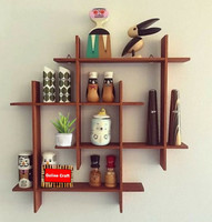 ONLINECRAFTS Wooden wall mount plus shape Floating rack shelf for book shelf living room Wooden Wall Shelf(Number of Shelves - 4, Brown)