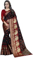 MC MAANYASRI CREATION Woven Kanjivaram Cotton Silk Saree(Black, Red)
