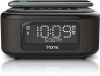 iHome iBTW23 Wireless Charging Bluetooth Alarm Clock with Speakerphone FM Radio(Black)