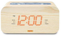 TinyFin Wood Grain FM Radio Digital Alarm Clock External Speaker FM Radio(Beige)