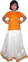 NIHA Girls Lehenga Choli Ethnic Wear Self Design Lehenga Choli(Orange, Pack of 1)