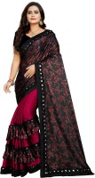 DESIGN JUNCTION Floral Print Fashion Lycra Blend Saree(Black)