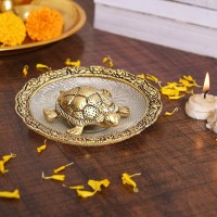 Collectible India Tortoise for Good Luck on Glass Plate Showpiece - Turtle Tortoise for Feng Shui and Vastu - Best Gift for Career and Luck Decorative Showpiece  -  4 cm(Aluminium, Gold)