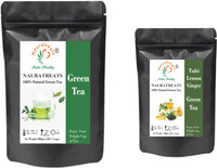 Nauratreats Green Tea Loose Leaf for Weight Loss (300g) & Tulsi Lemon Ginger Green Tea (100g) Tea Pack of 2 Tulsi, Lemon, Ginger Green Tea Pouch(400 g)