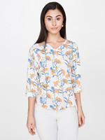 AND Casual 3/4 Sleeve Floral Print Women White Top