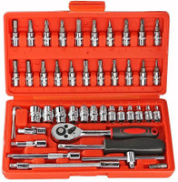 ATOOLS 46Pcs 1/4"inch Ratchet Socket Spannar Set with Extension Rod and Carry Box for Automobiles/Bike/Car Repair Tools Kit Vehicle Tool Kit