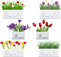 Decals Sticker 1225 cm Switch Board Sticker Grass Flowers Wall Switch Stickers Self Adhesive Sticker(Pack of 6)