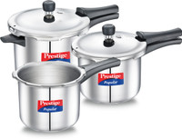 Prestige Popular Stainless Steel Combination Pack 5 L, 3 L, 2 L Induction Bottom Pressure Cooker(Stainless Steel)