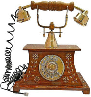 wooden style Antique Orignal Landline Telephone Maharaja Style with Brass Work Corded Landline Phone(Brown)