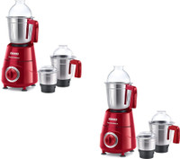 USHA Thunderbolt Pack of 2 Mixer Grinder 800 Mixer Grinder (6 Jars, Red)