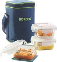 Borosil Set of 3 Klip N Store Microwavable Containers with Lunch Bag 3 Containers Lunch Box