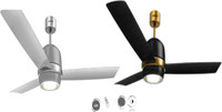 LUMINOUS New York Manhattan 1200 mm 3 Blade Ceiling Fan(Sky, Silver, Pack of 2)