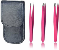 Gugzy Tweezers Set 3 Pieces Stainless Steel Tweezers for Eyebrow, Facial and Body Hair with Compact Travel Case Gift Plucker set