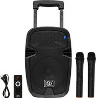 MX 10 Inches Portable Multimedia Trolley Speaker With Built-in Amplifier Battery Bluetooth Usb Radio Fm Sd Card Aux Input & 2 Wireless Microphone Remote 3710 Indoor, Outdoor PA System(75 W)