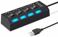 Nsinc 4 Port USB Hub 2.0 with Individual Switchs and LED Indicators Multi Adapter 4 USB USB Hub(Black)