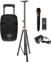 MX 8 inches Portable Multimedia Trolley Speaker With Speaker stand and Built-in Amplifier Battery Bluetooth Usb Radio Fm Sd Card Aux Input & Wireless Microphone Remote 3708&3465A Indoor, Outdoor PA System(60 W)